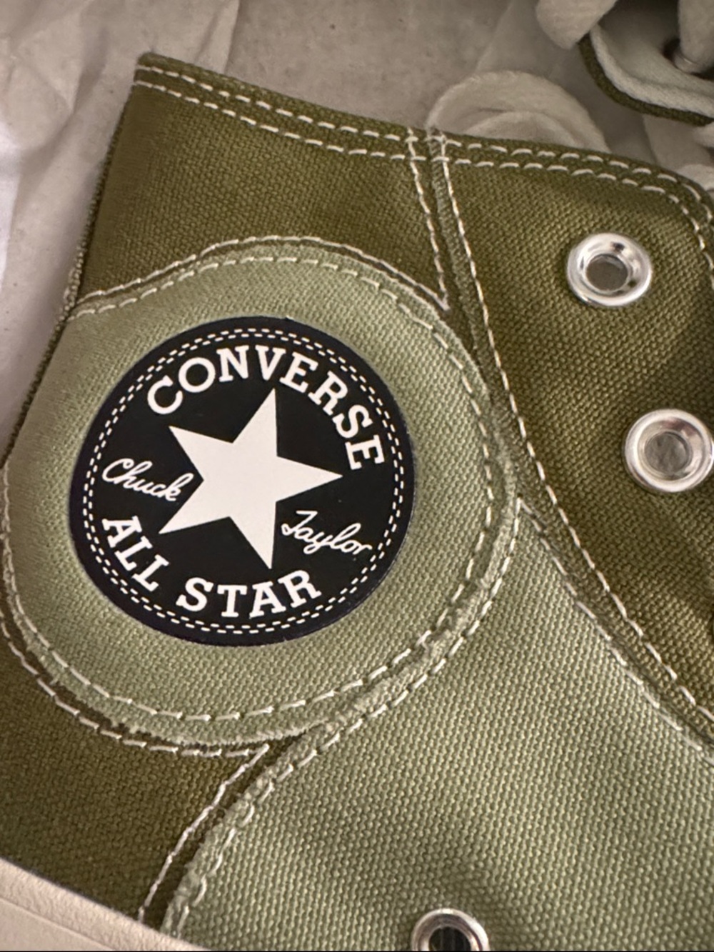 Converse unisex Olive Green and Cream High-Top Platform Sneakers - Picture 7 of 9